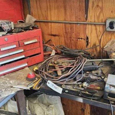 #2160 • Kennedy Tool Box, Battery Charger, Air Compressor, Misc Tools
