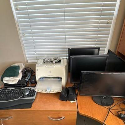 #4004 • (4) Computer Monitors, Keyboard, HP Printer, Mouse, Speakers and more
