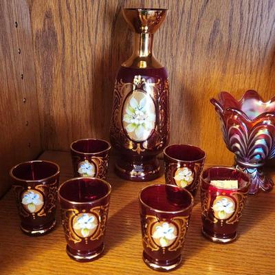 Possible Czech glass decanter set