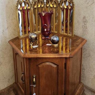 Vintage hexagon side table. 
Fenton glass.