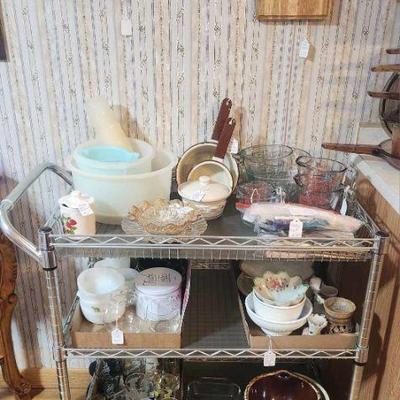 Kitchen cart and box lots