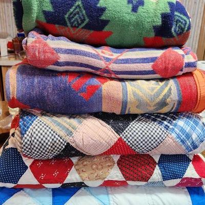 Vintage quilts and Indian blankets
