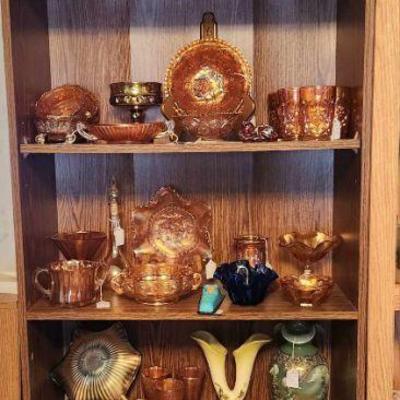 Carnival glass, Hull pottery, Fenton, etc.