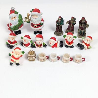 Santa Claus Figurine Lot - Assorted Small Santa Figures & Decorations