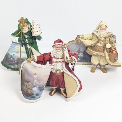 Three Thomas Kinkade Old World Santa Figurines