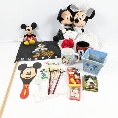 Mickey Mouse Collectors Lot - Plush Toys, Mugs, Pirate Flag & More