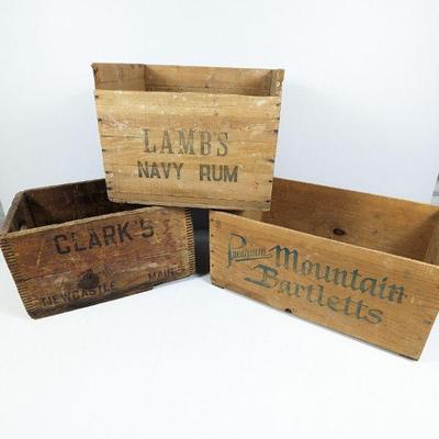 Vintage Wooden Crates - Lamb's Navy Rum, Clark's, C&T Fruit Co.