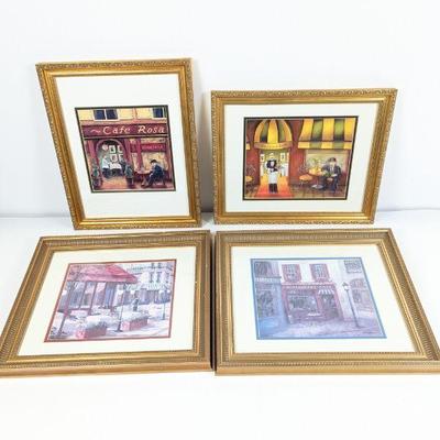 Four Framed Lithographs - Café and Restaurant Scenes