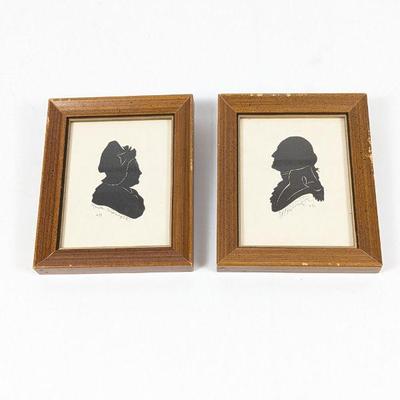 Vintage Framed Silhouette Portraits of Martha and George Washington