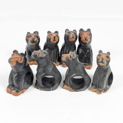Hand-Carved Wood Bear Napkin Ring Set