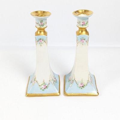 Hand-Painted Porcelain Candlestick Holders - B&Co. France Vintage