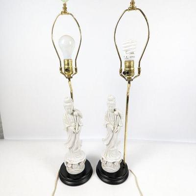 Vintage Porcelain Goddess Lamps - Set of 2
