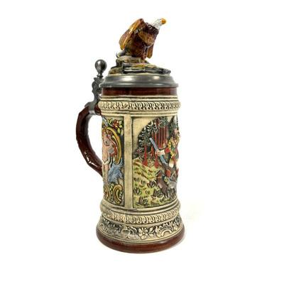 Vintage German Old Gerz Hunting Tankard with Eagle Lid, with COA