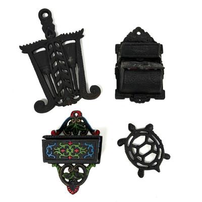 Vintage Cast Iron Decorative Wall Pieces - Match Holders, Trivet & More