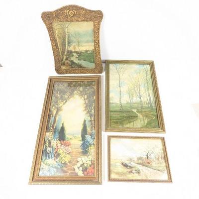 Vintage Framed Landscape Art Including 1901 Original Watercolor