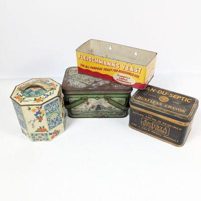 Vintage Container Collection - Tea Canister, Decorative Tins, Fleischmann's Yeast Box, & More