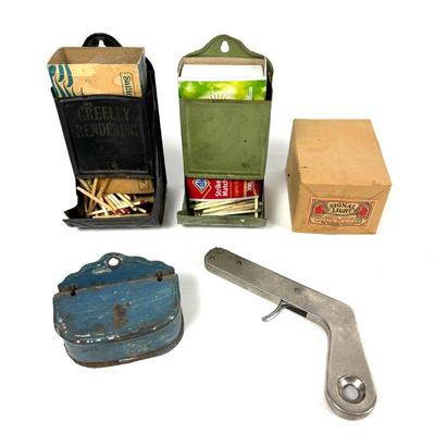 Vintage Match Holder Lot, Signal Lights Matches, and Metal Lighter