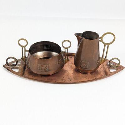 Vintage Copper Coffee Set - Tray, Creamer, & Sugar Bowl