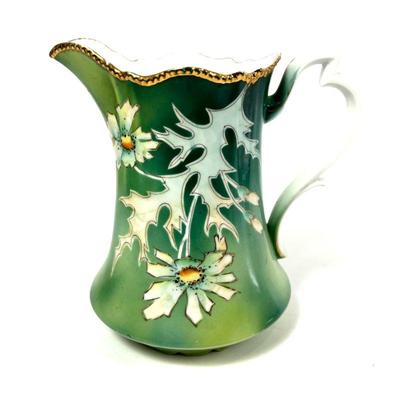 Antique Hand-Painted Porcelain Pitcher with Floral Design
