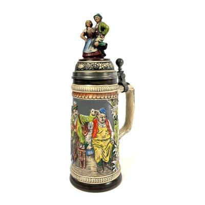 Vintage W. German Gerz Beer Stein with Lid - Handcrafted and Painted