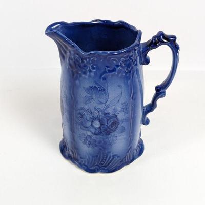 Blue Staffordshire England Ceramic Pitcher