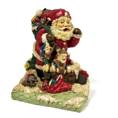 Santa Claus Figurine with Elves and Toys