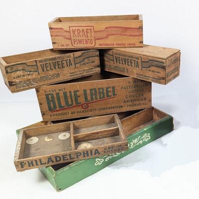 Vintage Wooden Cheese Crates - Kraft Pimento, Velveeta, Philadelphia Cream Cheese & More