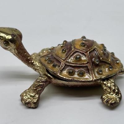 Enameled Brass-Look Turtle Trinket Box