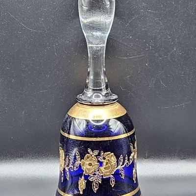 Cobalt Blue Glass w/ Gold Trim & Clear Handle Bell