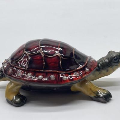 Enameled Turtle Trinket Dish w/ Crystals