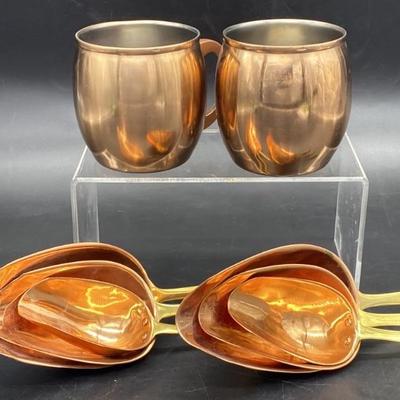 2- Copper Moscow Mule Mugs by Threshold +
6- Copper & Brass Scoops