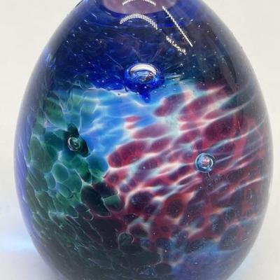 Blue & Multi-Color Art-Glass Egg Paperweight