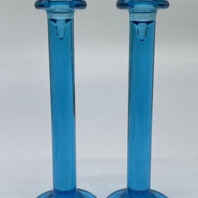 Blue Glass Column Candlesticks