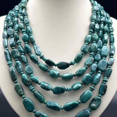 Sterling Silver & Turquoise Helen Tsosie Multiple Strand Necklace