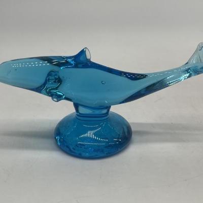 Blue Art Glass Dolphin Figurine