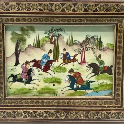 Framed Mongols on Horseback Scene
