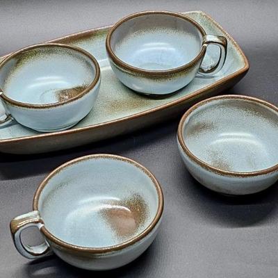 Frankoma Pottery: 4- Mugs and a Tray