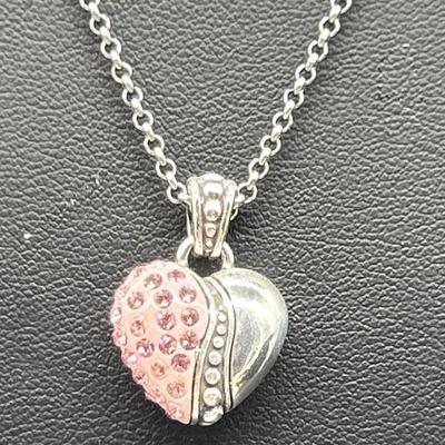 Brighton Silver Tone Pink Rhinestone Heart Pendant
