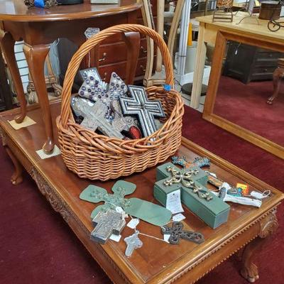 coffee table and crosses