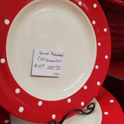 Spode red white polka dot plates 