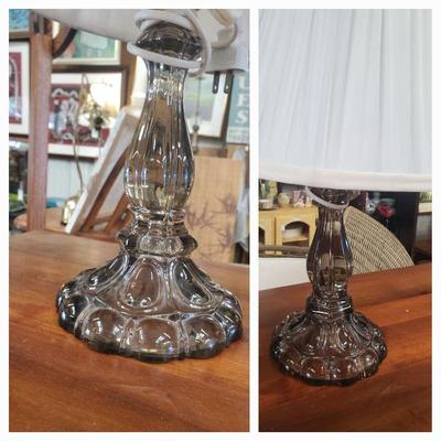 purple hued glass table lamp 