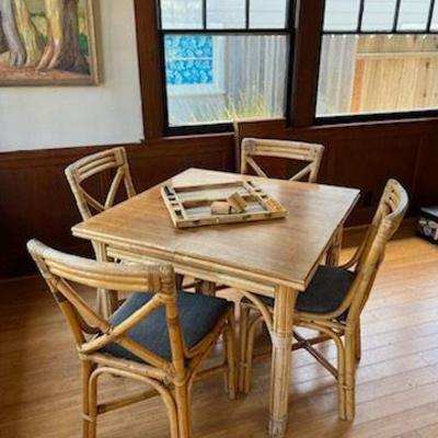 Vintage rattan & bamboo dining table w/ chairs