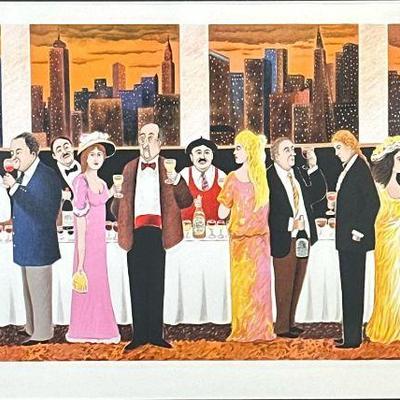 GUY BUFFET SIGNED LITHOGRAPH | Wine Tasting Print on paper. 19.5 x 37 in. sight. Pencil signed lower right, numbered “12/50” lower left...