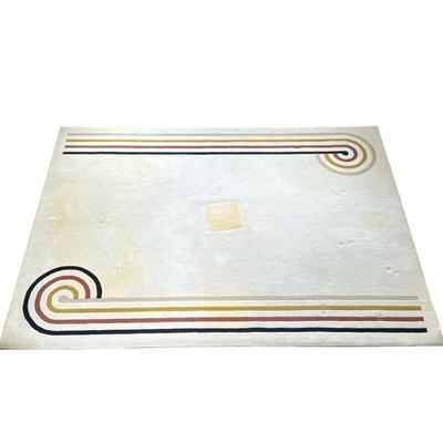 RETRO CREAM AREA RUG | Cream area rug with colorful banded border. - l. 168 x w. 120 in

