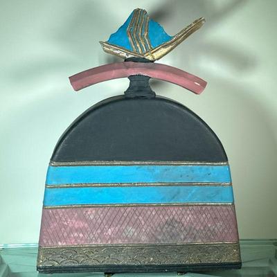 ART POTTERY | Painted art pottery with removable top. - l. 19.5 x w. 3.5 x h. 25 in

