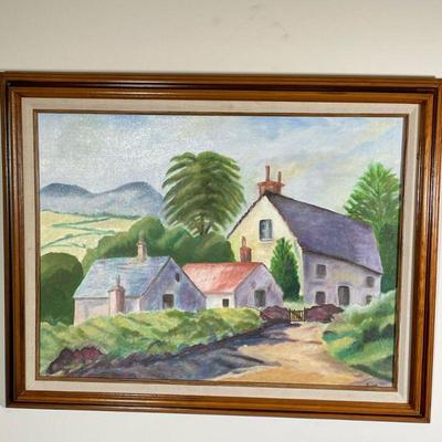 ROSIE OIL PAINTING | County homes. Oil on canvas. 18 x 23.25 in. board. Signed lower right

