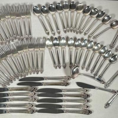 REED & BARTON SILVER PLATE FLATWARE SERVICE FOR 12 | Comprising: 12 Dinner Forks, 12 Dinner Knives, 12 Soup Spoons, 12 Salad Forks,...