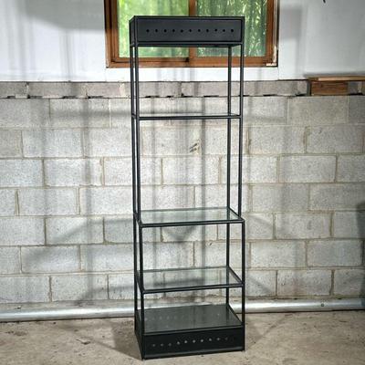 METAL & GLASS SHELVING UNIT | Having tubular metal frame with 4 glass shelves. - l. 24.75 x w. 16 x h. 78.25 in

