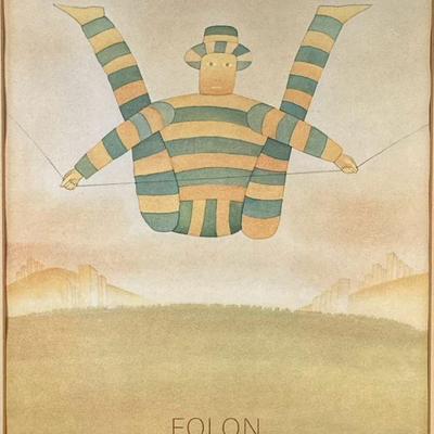 JEAN MICHEL FOLON LITHOGRAPH | L'acrobate. Print on Paper. 14.75 x 10.75 in. Sight. - l. 20.25 x w. 16.25 in (Frame)

