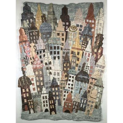 SUSAN ULLMAN (1943-2021) COLLAGE | Cityscape Mixed media collage. 35.5 x 26 in. sight. Signed on bottom. - l. 44.5 x w. 32.25 in (frame)

